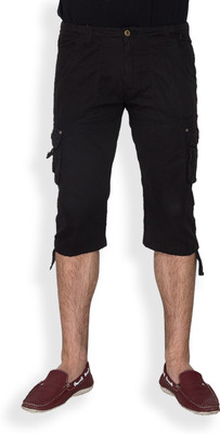 Campus Sutra Solid Men's Three Fourths, Black