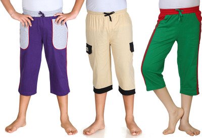

Dongli Three Fourth For Boys(Multicolor Pack of 3, Purple & beige & green
