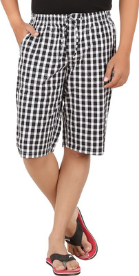 

All Times Checkered Men's Three Fourths, Black;white