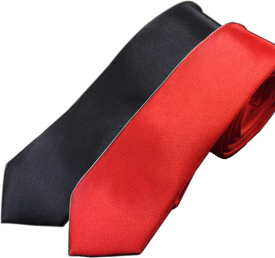 

Blacksmith Ultimate Skinny Tie Design Solid Men's Tie(Pack of 2, Black;red