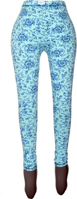 

Revinfashions Floral Print Women's Light Blue Tights, Skyblue with darkblue