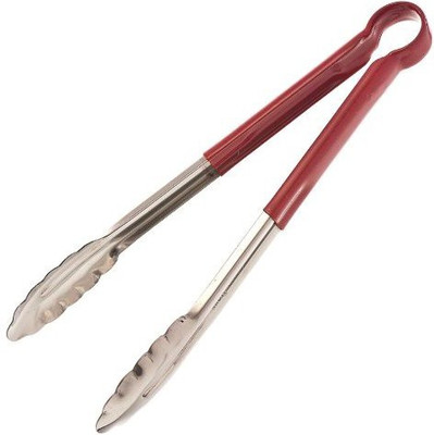 

Browne Foodservice 5512RD 5512Rd Stainless Steel 1Piece Utility Tongs With Red Coated Handle