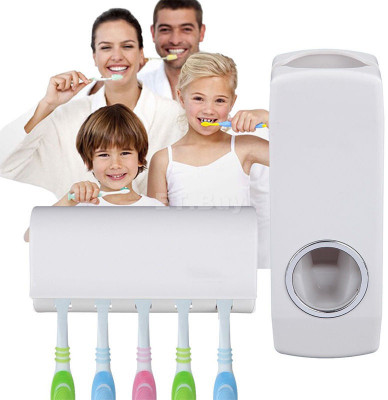 

Sangaitap Hands Free Toothpaste Dispenser Automatic Squeezer And Holder Set Plastic Toothbrush Holder(White, Wall Mount)