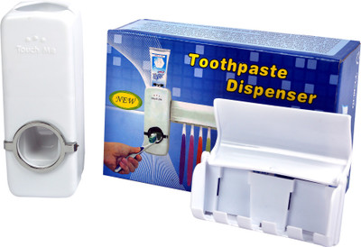 

Home Creations Touch Me Automatic Vacuum Toothpaste Dispenser Squeezer with 5-pc Plastic Toothbrush Holder(White, Wall Mount)