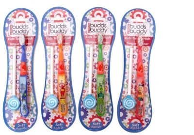 Buddsbuddy Combo of 4 kids +Tongue cleaner soft Toothbrush(Pack of 4)