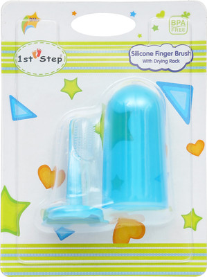 

1st Step Silicone Finger Brush with Drying Rock Blue Soft Toothbrush