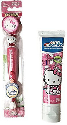 

Firefly Hello Kitty Light up Toothbrush and Timer with Crest Hello Kitty Bubble Gum Flavored Toothpaste Soft Toothbrush