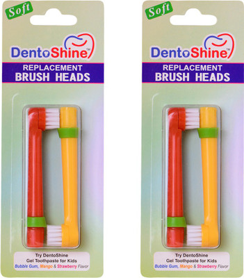 Dentoshine Power for Kids - Replacement Heads (4 count) Soft Toothbrush(2 Toothbrushes)