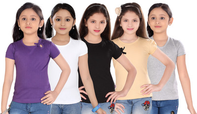 

Sini Mini Casual Cotton Top(Multicolor, Pack of 5, Purple & white & black & beige & silver