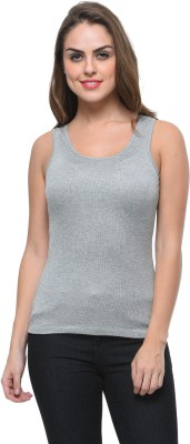 Frenchtrendz Casual Sleeveless Solid Women Grey Top