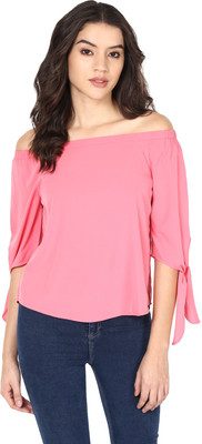 HARPA Casual 3/4 Sleeve Solid Women Pink Top