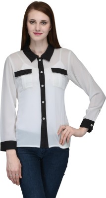 Natty India Casual Full Sleeve Solid Women White, Black Top