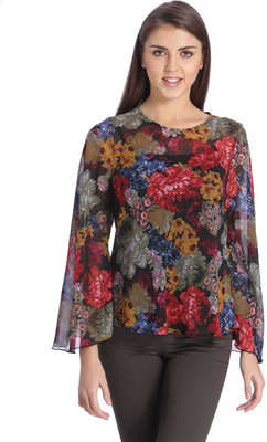 

Only Casual Full Sleeve, Flared Sleeve Floral Print Women's Multicolor Top, Black