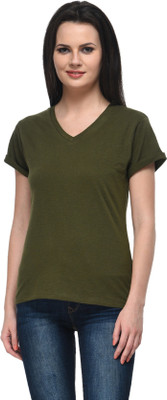 Frenchtrendz Casual Cap Sleeve Solid Women Green Top