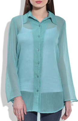 

Eves Pret A Porter Casual Bell Sleeve Solid Women's Blue Top, Turquoise blue