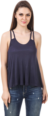 LE BOURGEOIS Casual Sleeveless Solid Women Blue Top