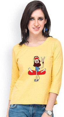 

Campus Sutra Casual 3/4th Sleeve Printed Women's Yellow Top