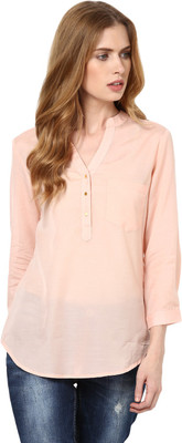 HARPA Casual 3/4 Sleeve Solid Women Pink Top