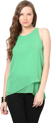 HARPA Casual Sleeveless Solid Women Green Top