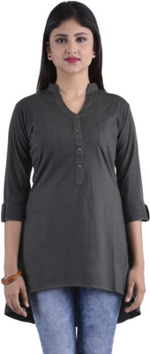 Rene Casual 3/4 Sleeve Solid Women Grey Top