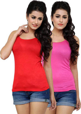 Falguni Fashion Casual Sleeveless Solid Women Red, Pink Top