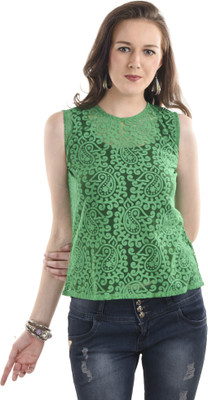 

Ausehen Casual Sleeveless Solid Women's Green Top