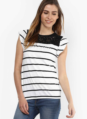 

Vero Moda Casual Cap Sleeve Striped Women's White Top, Snow white