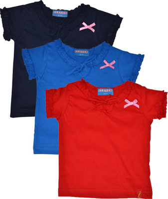 

Clever Girls Casual Cotton Top(Multicolor, Pack of 3, Blue & dark blue & red