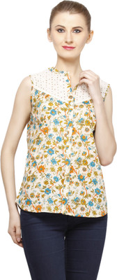 PepTrends Casual Sleeveless Printed Women Orange Top