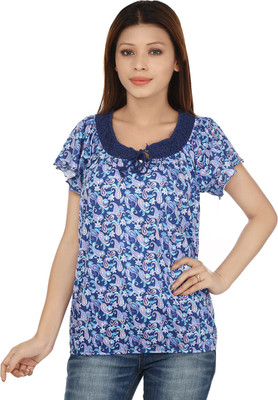 

Kotty Casual Butterfly Sleeve Paisley Women's Blue, White Top