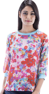 Amadore Casual 3/4 Sleeve Floral Print Women Multicolor Top
