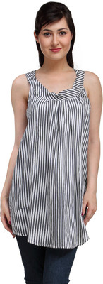 

Eves Pret A Porter Casual Sleeveless Striped Women's White, Black Top, White and black