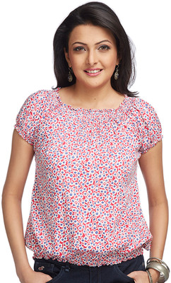 

Enah Casual Short Sleeve Floral Print Women's White, Red Top, Red;white