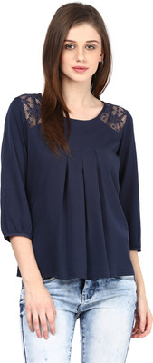 HARPA Casual 3/4 Sleeve Solid Women Blue Top