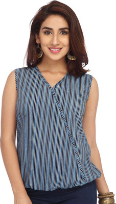 

Enah Casual Sleeveless Printed Women's Blue Top, Indigo
