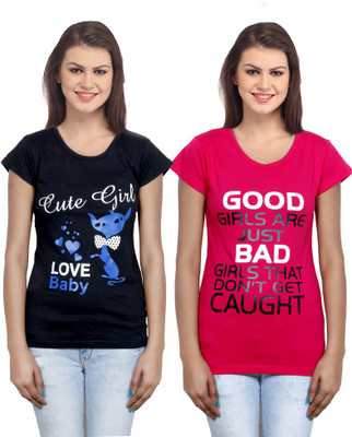 

IndiWeaves Casual Short Sleeve Printed Women's Black, Red Top(Size: L)