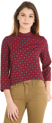 Tokyo Talkies Casual 3/4 Sleeve Printed Women Maroon Top