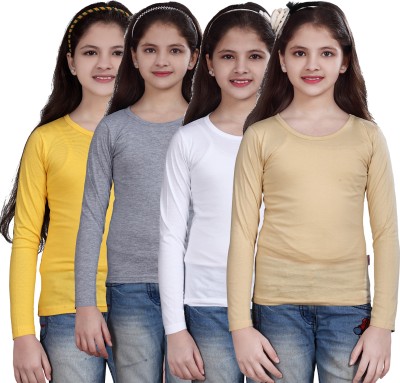 SINI MINI Girls Casual Cotton Blend Top(Multicolor, Pack of 4)