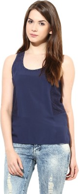 HARPA Casual Sleeveless Solid Women Dark Blue Top