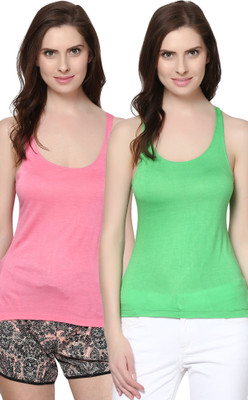 

Trend18 Casual Sleeveless Solid Women's Green, Pink Top