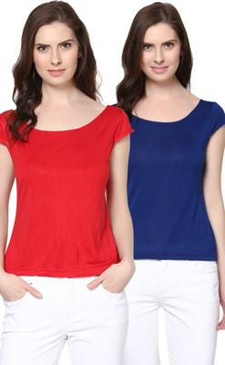 

Trend18 Casual Short Sleeve Solid Women's Blue, Red Top, Navy;red