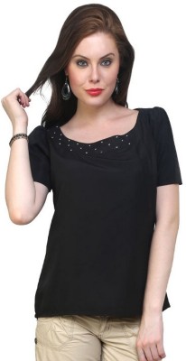 PANNKH Casual Short Sleeve Solid Women Black Top