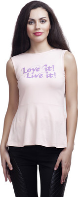 FIVE STONES Casual Sleeveless Printed Women Pink Top