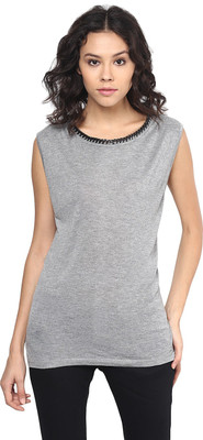 Grain Casual Sleeveless Embroidered Women Grey Top Grain Casual Sleeveless Embroidered Women Grey Top