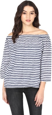 HARPA Casual 3/4 Sleeve Striped Women White, Blue Top