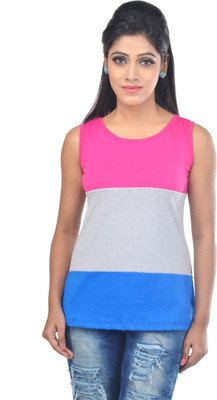 

Ssmitn Casual Sleeveless Solid Women's Multicolor Top