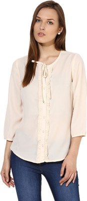 HARPA Formal 3/4 Sleeve Solid Women Beige Top