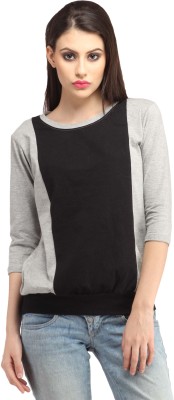 Cation Casual 3/4 Sleeve Solid Women Grey Top