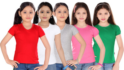 

Sini Mini Casual Cotton Top(Multicolor, Pack of 5, Red & white & silver & pink & green