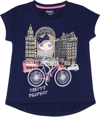 

Pepito Girls Party Cotton Top(Dark Blue, Pack of 1, Navy blue